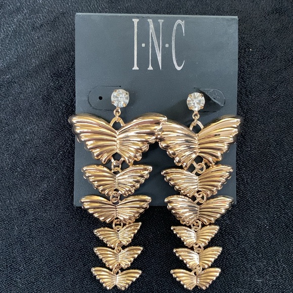 INC International Concept Gold Tone Butterfly Linear Earrings - Picture 2 of 9
